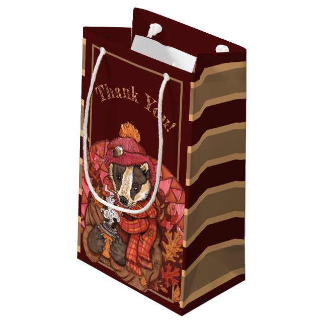 Cosy Autumn Badger Art Small Gift Bag (Back Angled)