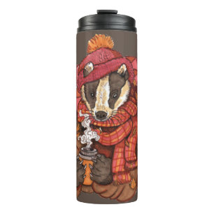 Cosy Autumn Badger Thermal Tumbler