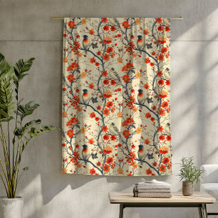 Cosy Autumn Blanket with Birds and Floral Charm