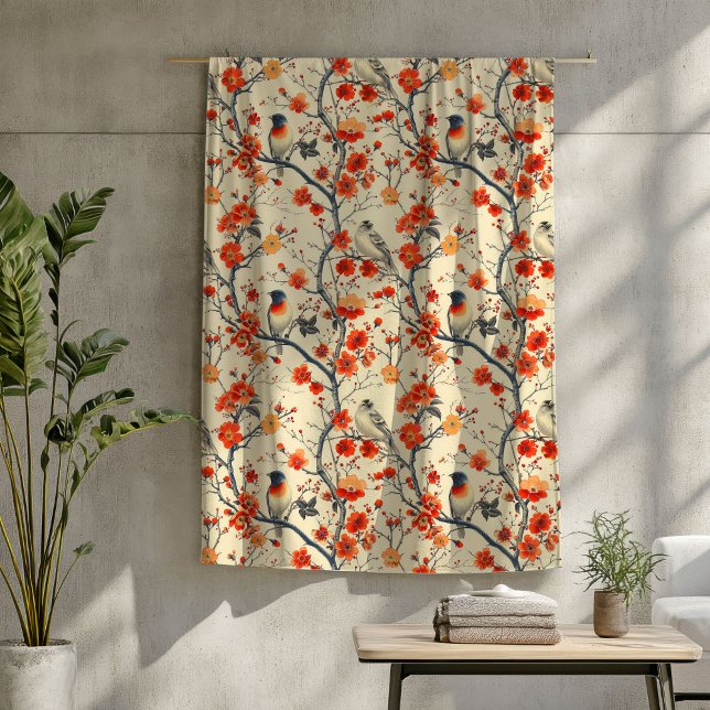 Cosy Autumn Blanket with Birds and Floral Charm (Cozy Autumn Blanket with Birds and Floral Charm)