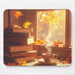 Cosy Autumn Books and Coffee Mouse Pad