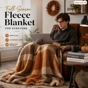 Cosy Autumn Burnt Orange Plaid Fleece Blanket