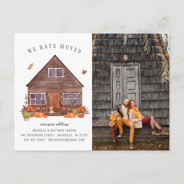 Cosy Autumn Cabin | Moving Announcement Postcard (Front)