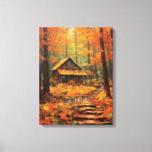 Cosy Autumn Cabin Retreat Fine Art Canvas Print