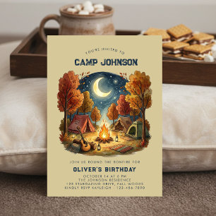 Cosy Autumn Camping Bonfire Kids Birthday Invitation