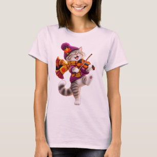 Cosy Autumn Cat Violin Women's T-Shirt Cute Fall