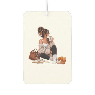 Cosy Autumn Coffee Girl Fall Aesthetic Art Car Air Freshener