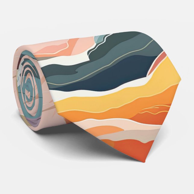 Cosy Autumn Colours Abstract Digital Art Tie (Rolled)