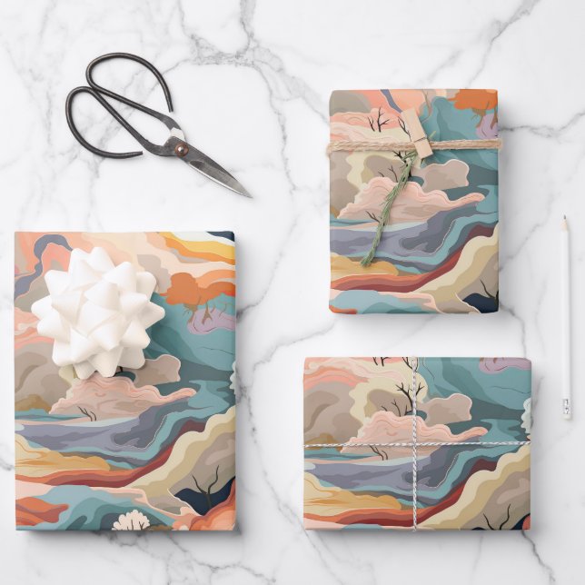 Cosy Autumn Colours Abstract Digital Art Wrapping Paper Sheet (Front)