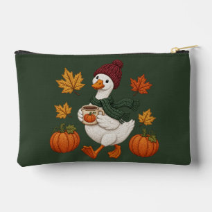 Cosy Autumn Duck with Pumpkin Coffee Fall Leaves Accessory Pouch