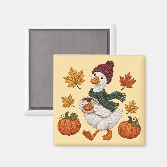 Cosy Autumn Duck with Pumpkin Coffee Fall Leaves  Magnet (Front/Back)