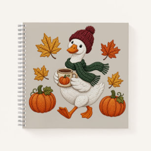 Cosy Autumn Duck with Pumpkin Coffee Fall Leaves Notebook