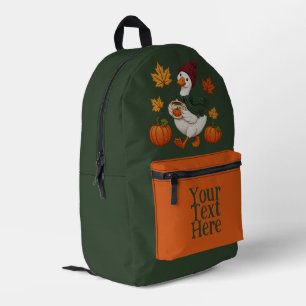 Cosy Autumn Duck with Pumpkin Coffee Fall Leaves Printed Backpack