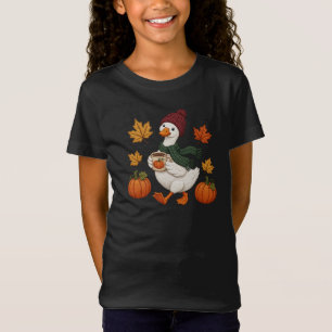 Cosy Autumn Duck with Pumpkin Coffee Fall Leaves T-Shirt