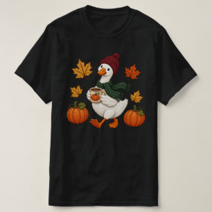 Cosy Autumn Duck with Pumpkin Coffee Fall Leaves  T-Shirt