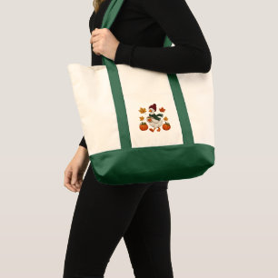 Cosy Autumn Duck with Pumpkin Coffee Fall Leaves Tote Bag