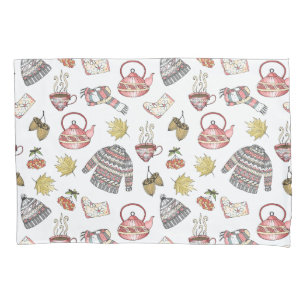 Cosy Autumn Elements Pattern Pillow Case Set