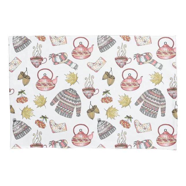 Cosy Autumn Elements Pattern Pillow Case Set (Front-Left)