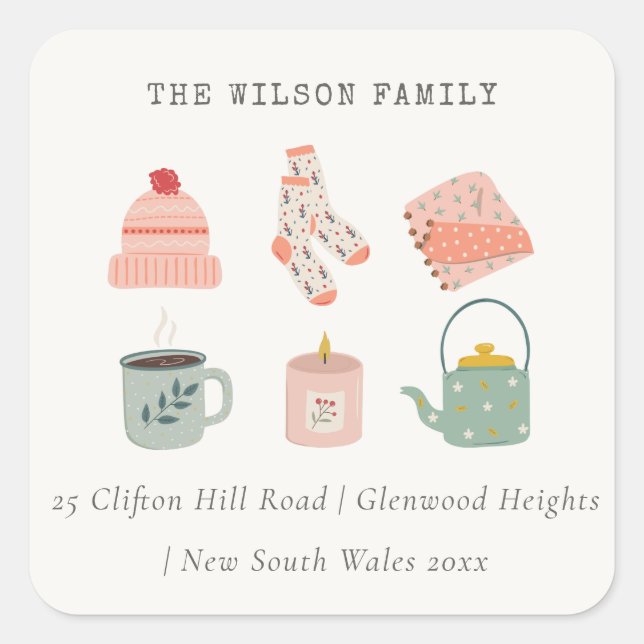 Cosy Autumn Essential Blush Thanksgiving Address Square Sticker (Front)