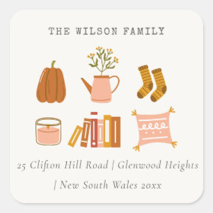 Cosy Autumn Essential Blush Thanksgiving Address Square Sticker