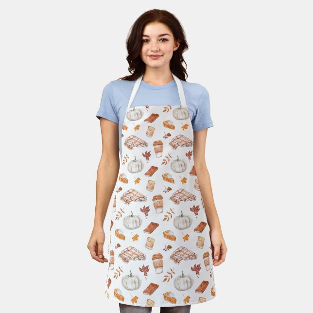 Cosy Autumn Essentials Watercolor Pattern Apron (Worn)