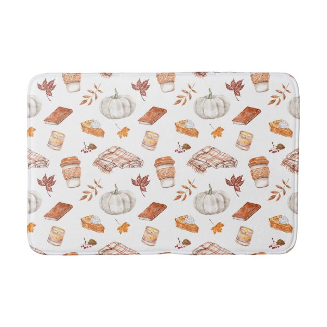 Cosy Autumn Essentials Watercolor Pattern Bath Mat (Front)