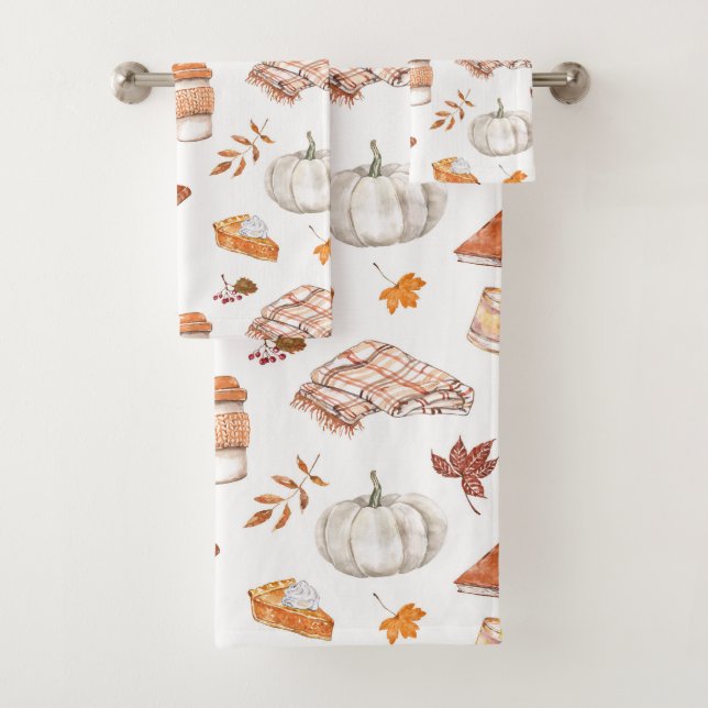 Cosy Autumn Essentials Watercolor Pattern Bath Towel Set (Insitu)