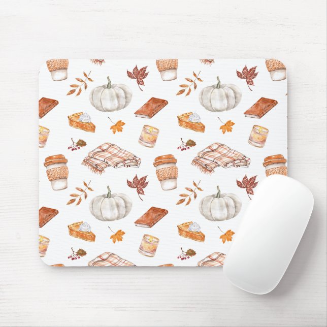 Cosy Autumn Essentials Watercolor Pattern Mouse Mat (With Mouse)