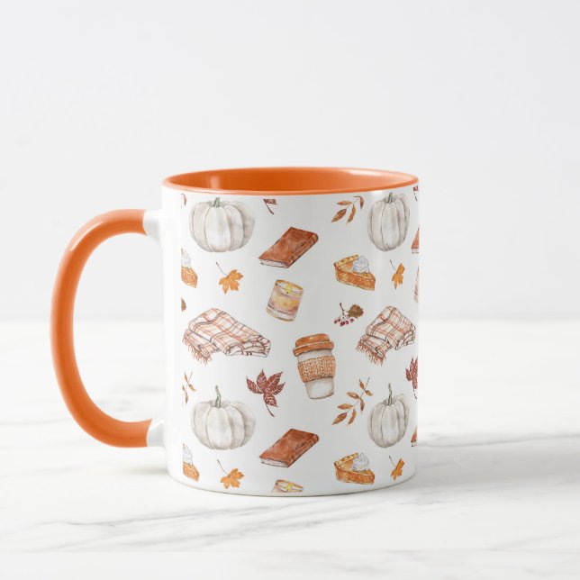 Cosy Autumn Essentials Watercolor Pattern Mug (Left)