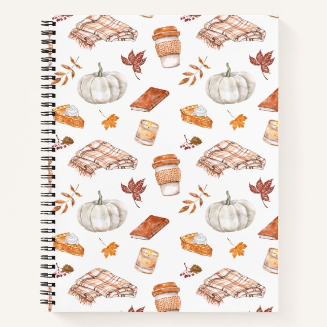 Cosy Autumn Essentials Watercolor Pattern Notebook (Front)