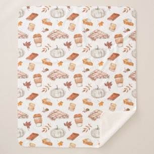 Cosy Autumn Essentials Watercolor Pattern Sherpa Blanket