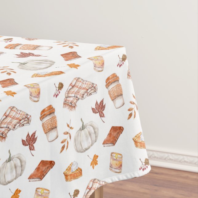 Cosy Autumn Essentials Watercolor Pattern Tablecloth (In Situ)