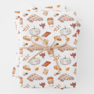 Cosy Autumn Essentials Watercolor Pattern Wrapping Paper Sheet