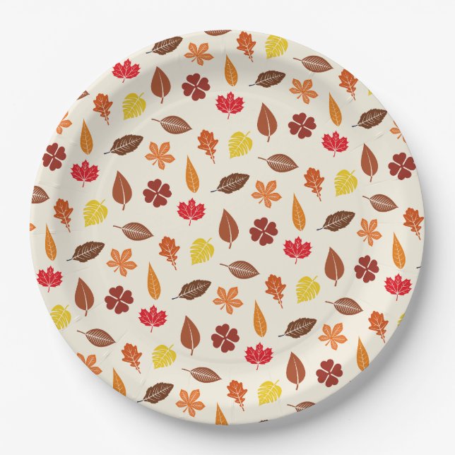 Cosy Autumn Fall Leaves Paper Plate (Front)