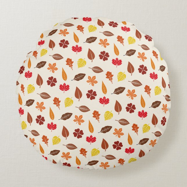 Cosy Autumn Fall Leaves Round Cushion (Front)