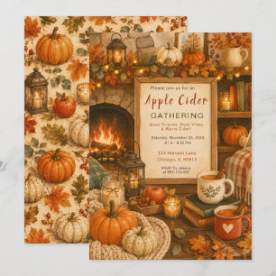 Cosy Autumn Fireplace Gathering Invitation