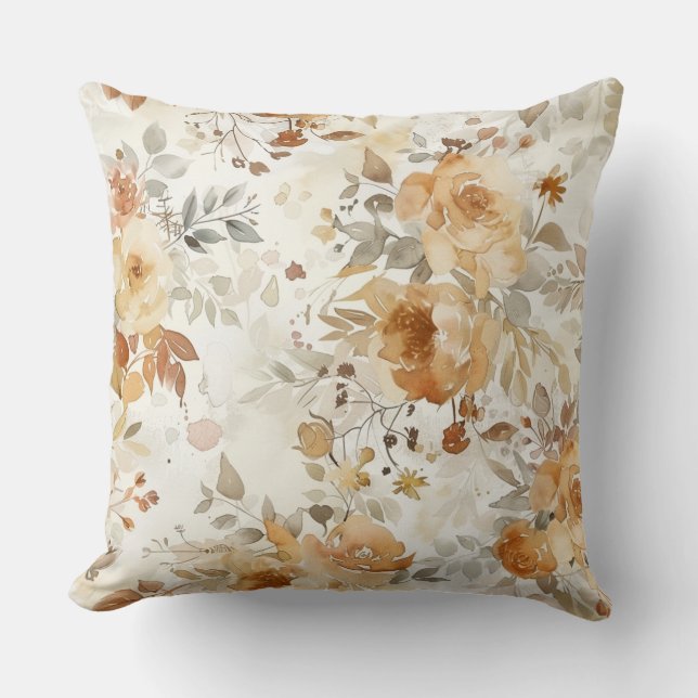 Cosy Autumn Floral Botanical Print Cushion (Front)