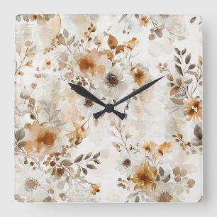 Cosy Autumn Floral Botanical Print Square Wall Clock