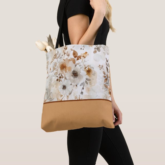 Cosy Autumn Floral Botanical with Colour Block Tote Bag (Close Up)