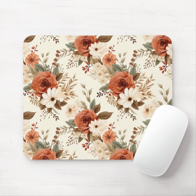 Cosy Autumn Floral Print Digital Art Mouse Mat (With Mouse)