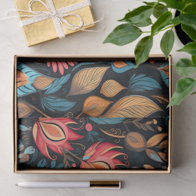 Cosy Autumn Floral Print Digital Folk Art Tissue Paper (Gift)