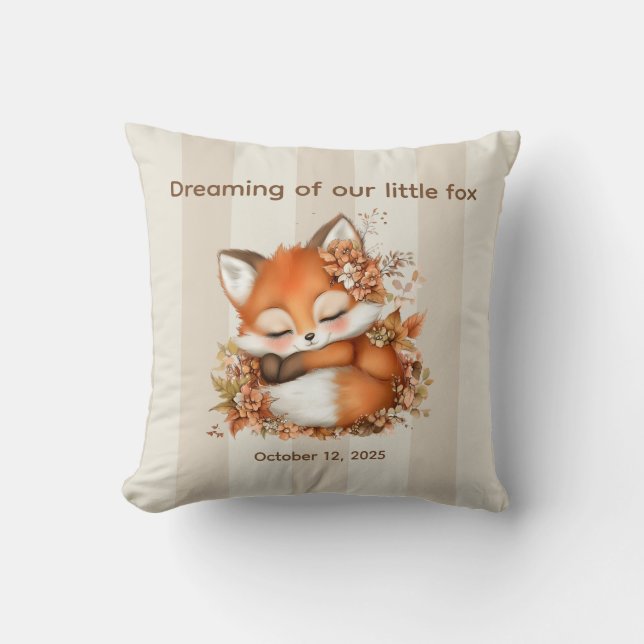 Cosy Autumn Fox Baby Shower Cosy Woodland Party Cushion (Front)