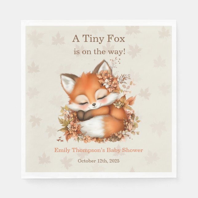 Cosy Autumn Fox Baby Shower Cosy Woodland Party Napkin (Front)