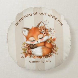Cosy Autumn Fox Baby Shower Cosy Woodland Party Round Cushion