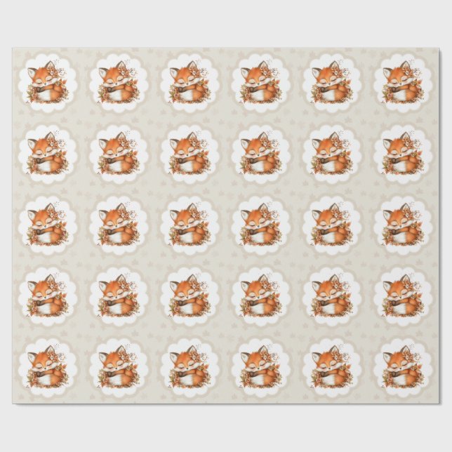 Cosy Autumn Fox Baby Shower Cosy Woodland Party Wrapping Paper (Flat)