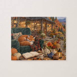 Cosy Autumn Fox Tea Cottage Jigsaw Puzzle