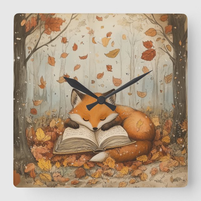 Cosy Autumn Fox Wall Clock (Front)