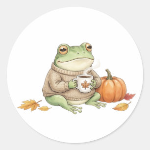 Cosy Autumn Frog Kawaii Pumpkin Spice Latte Classic Round Sticker