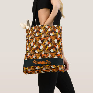 Cosy Autumn Ghosts and Leaves Tote Bag