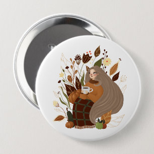 Cosy Autumn Girl 10 Cm Round Badge